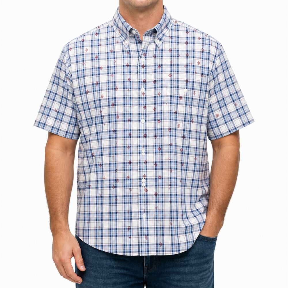 Cremieux Collection Shirt Mens XL Blue White Plaid 100% Cotton Classic Button-Up